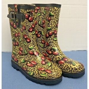 Chooka Girls Cherries on Leopard Print Adjustable Rain Boots -‎ Size 3